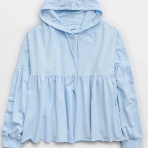 Aerie Blue Boxy Ruffled Sweatshirt